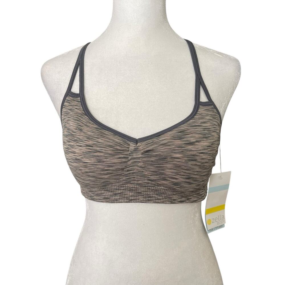NWT Zella Womens XS Sports Bra Yoga Low Impact Vneck Racerback Strappy Gray